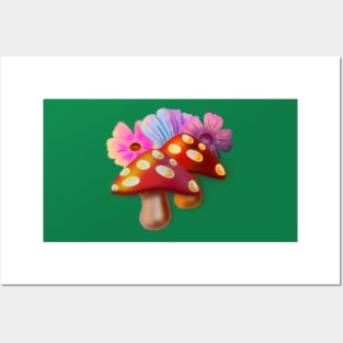 three Flowers & Two Mushrooms Posters and Art